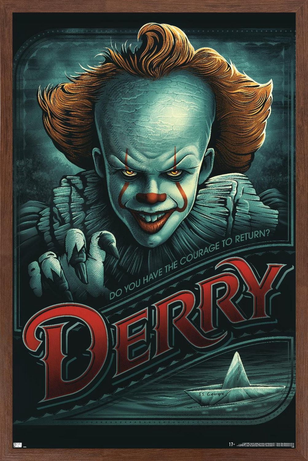 IT - Pennywise Derry Wall Poster, 14.725" x 22.375" Framed