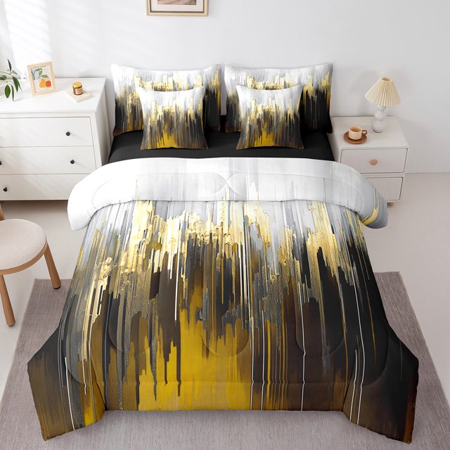 YST Abstract Graffiti 7-Piece Bedding Set Ombre Gradient Comforter Set, Queen Size