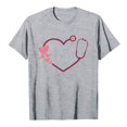 thumbnail image 4 of Chandails Mignons pour Femmes Col Rond Manches Courtes Mode T-Shirt à Imprimé Cœur Ample Léger Confortable Doux Blouses Chandail Tenues Gris TTG, 4 of 4
