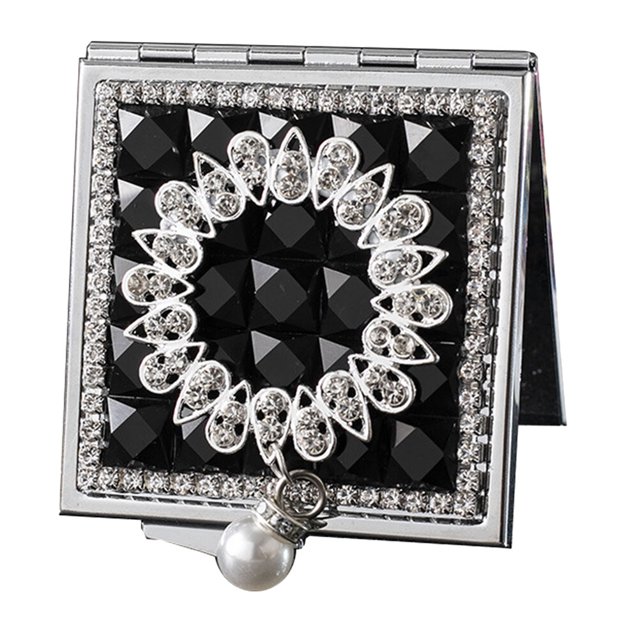 icolorfuled 1PC Small Square Metal Mirror Pearl Pendant Makeup Mirror Double-sided Mirror