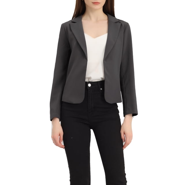 INSPIRE CHIC Women's Blazer Open Front Wear-to-Work Summer Crop Suit Jacket XL Dark Grey-Solid