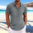 thumbnail image 2 of BOBOGOJP Button-Up Shirt for Men Short Sleeve Button Down Tops Solid Casual Formal Dress,Gray XXL, 2 of 5