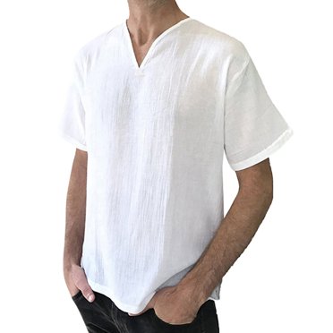 RXIRUCGD Chemises pour Hommes T-Shirts Amples en Coton et Lin Uni à Manches Courtes Rétro Hauts Blouse