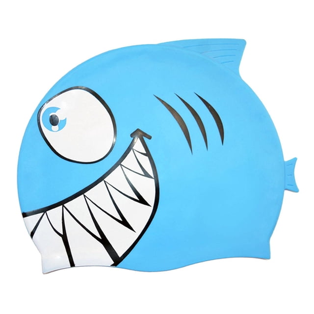 koolsoo Shark Shaped Swimming Cap Bathing Cap for Children Short and Long Hair Teens Blue