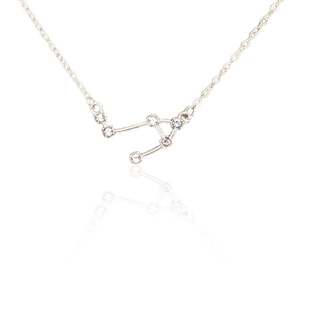 Ins Constellations Theme Friendship Necklace Rhinestone Comfortable Delicate with Display Card Pendant for Lover Festival Gifts Libra Silver