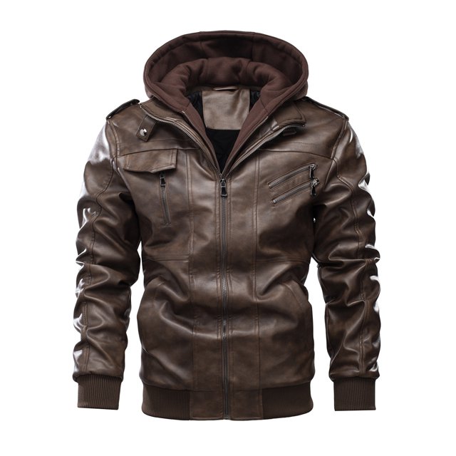 Men's Casual Motorcycle Clothes Quilted Warm Jacket Thickened Detachable Hooded Plus Size Jacket