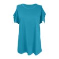 thumbnail image 4 of Timegard Womens Tops Cold Shoulder Crew Neck Short Sleeve Tunic Tops Mid Long Comfy Summer Casual, 4 of 6