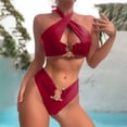 thumbnail image 3 of EGNMCR Bikini Set Women's Split Body Halter High Waist Solid Bikinis Sets, 3 of 4