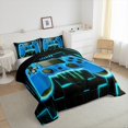 thumbnail image 3 of Blue Gaming Full Size Comforter Sets for Boys - Gamer Comforter Boys Full Size Bedding Set, Neon Lights Abstract Geometry Design Gamer Room Decor, 3 of 5