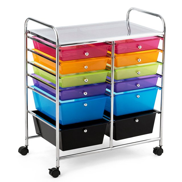 Costway Chariot Roulant à 12 Tiroirs Rangement Multicolore pour Scrapbooking Papier Bacs d'Organisateur de Studio