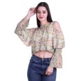 thumbnail image 2 of Moomaya Printed Casual Long Sleeve Tops Women Cold Shoulder Ruffle Sleeves Top, 2 of 4
