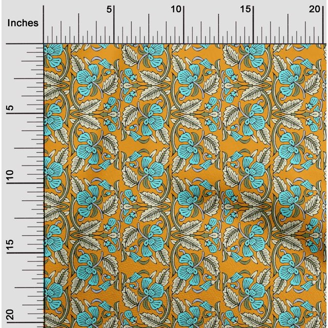oneOone Viscose Chiffon Fabric Leaves & Floral Block Print Fabric BTY 42 Inch Wide