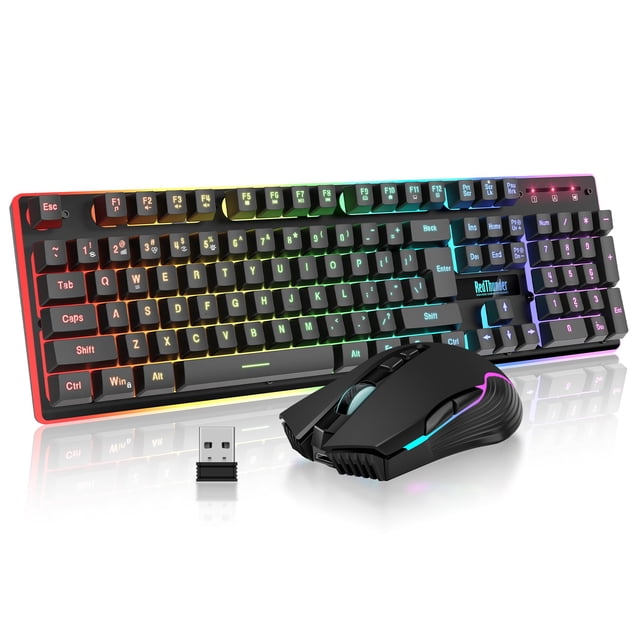 RedThunder K10 Wireless Gaming Keyboard and Mouse Combo, RGB Backlight Rechargeable 3800mAh Battery, 26-Key Anti-ghosting Keyboard + 7D 3200DPI Mice
