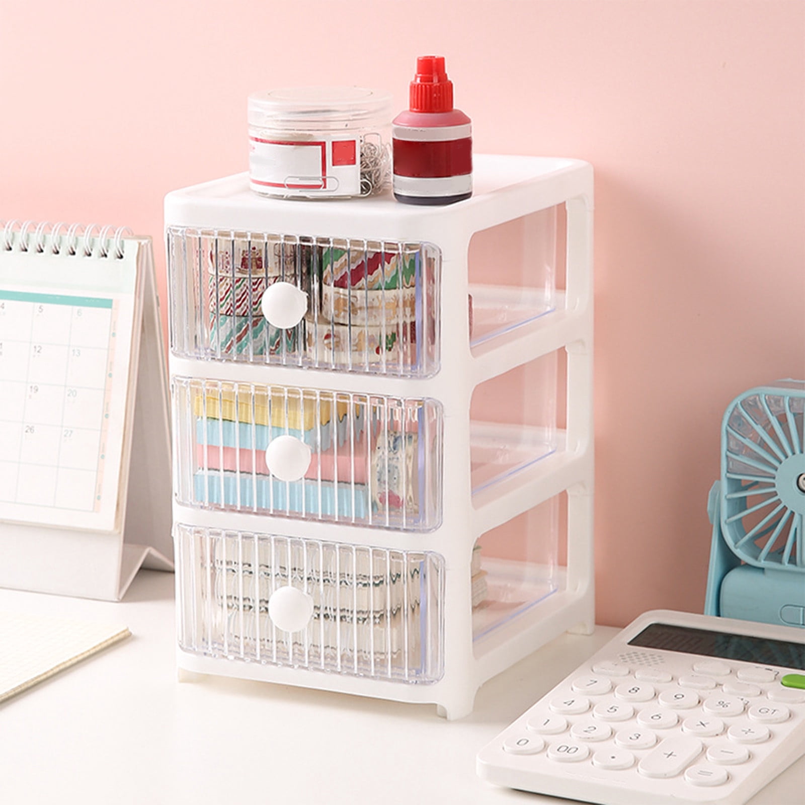 Meitianfacai Desk Storage, Makeup Storage Box With 3 Drawers, Cosmetic Storage Organizer, Plastic Office Stationery Supplies Organizers, Desktop Organizer for Office School Home and Bathroom(White)