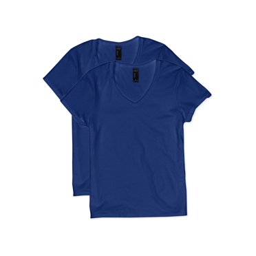 Hanes Womens Lightweight Nano-T Short Sleeve V-neck Tee 2-Pack, L, Deep Royal