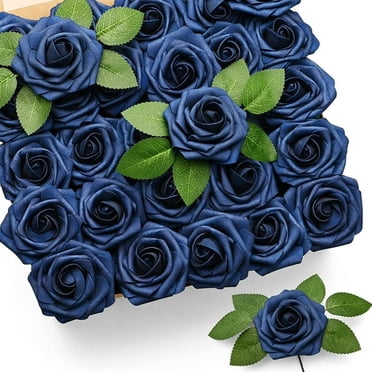 Mocoosy 50 Pcs Roses Bleues Fleurs Artificielles, Fausses Roses Bleu Marine Aspect Réaliste Rose en Mousse en Vrac avec Tige pour Bricolage Bouquets de Mariage Centres de Table Arrangements Floraux Douche Nuptiale Fête Maison