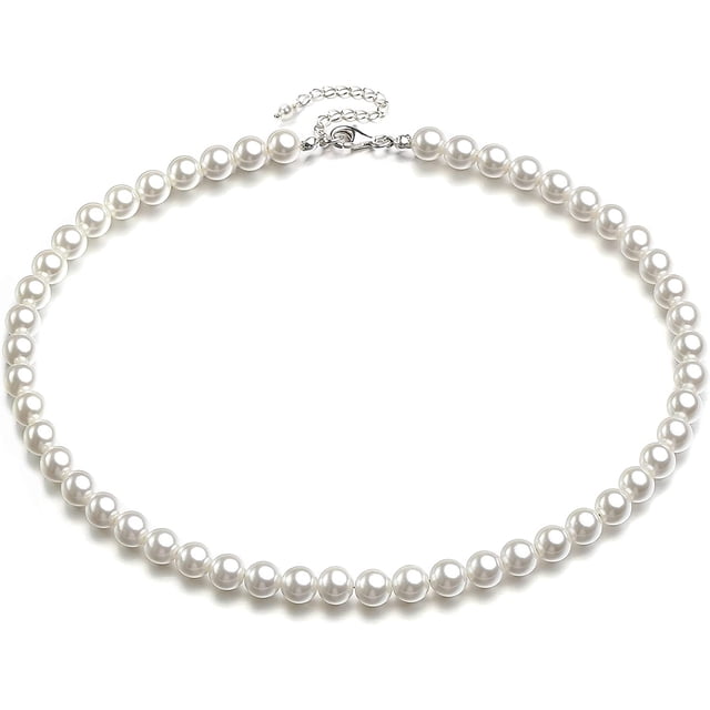 EcoNesxp Collier Rond en Perles Blanc mm Collier de Perles pour Hommes et Femmes