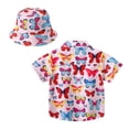 thumbnail image 3 of TZEWGL Short Sleeve Summer Cartoon Prints Beach Holiday Floral Print Shirt With Hat 2Pcs Set Clothes For Infnants size 4-5T, 3 of 5