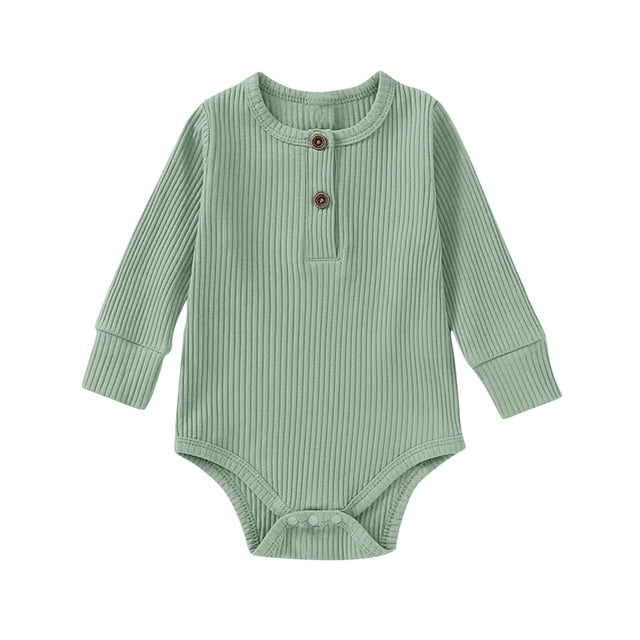 tarylea Toddler Baby Clothes Long Sleeve Crew Neck Button Rompers Solid Color Ribbed Outfits Casual Comfy Fall Outwear Jumpsuits for 0-24 Months