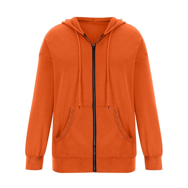 Bellella Chandails en Molleton à Capuche pour Femmes, Fermeture Éclair, Manches Longues, Veste Confortable, Cordon de Serrage, Orange Rouge TG