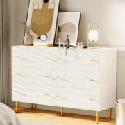 Farmhouse 6 Drawers Dresser for Bedroom, 47.2 in Wide Dresser Wood Rustic Chest of Drawers with Large Drawers & Bar Handles,Drawer Organizer for Living Room,Hallway and Entryway