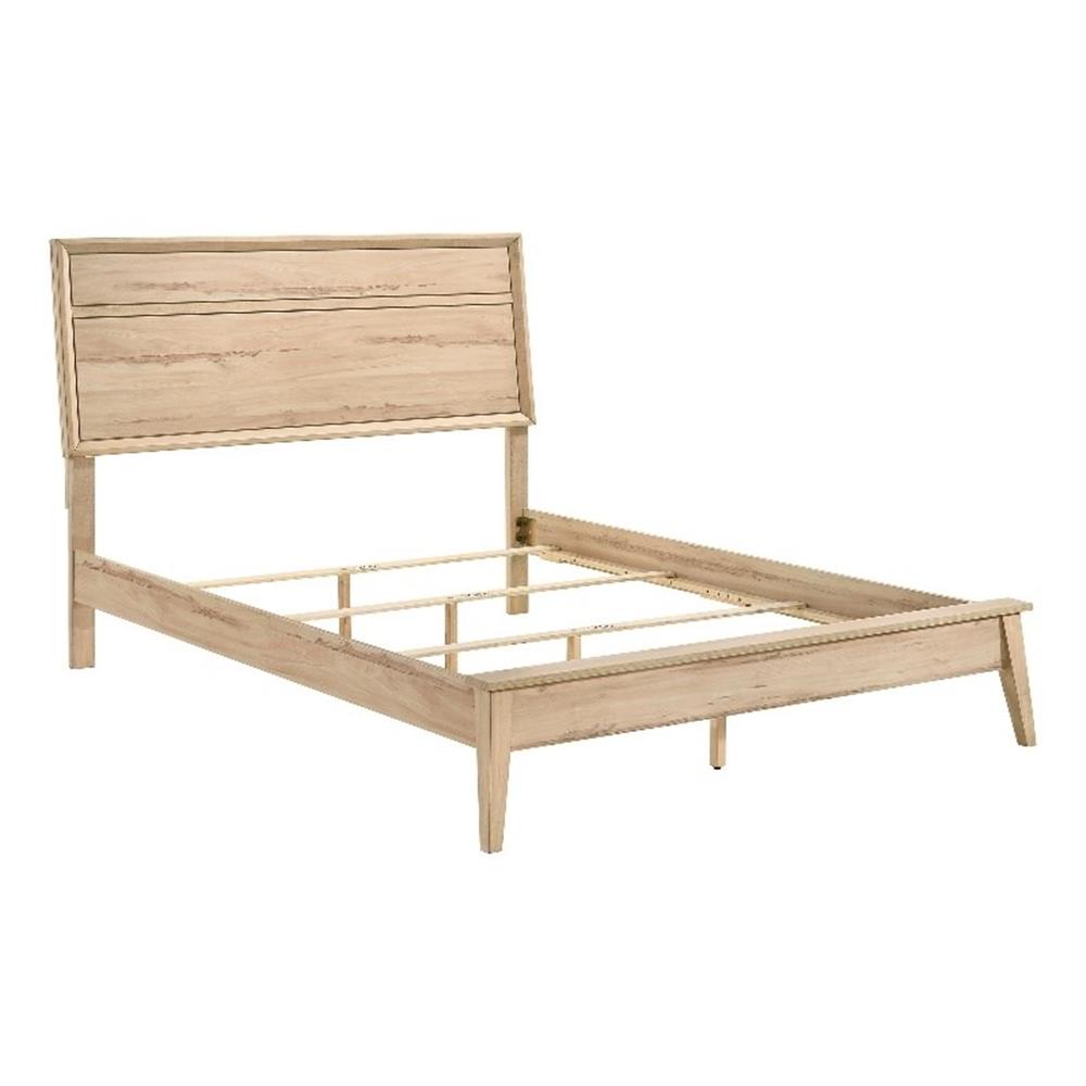 Kali Queen Bed- Panel Design- Melamine Laminate Natural Oak Brown Wood