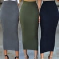 thumbnail image 4 of Honganda Jupe Crayon Maxi Taille Haute Élastique pour Femmes, Couleur Unie, 1, 4 of 4