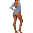 thumbnail image 3 of INSPIRE CHIC Women's 1 piece Long Sleeve Swimsuit Scoop Neck Backless Basic Rashguard Swimwear Bathing Suits Purple L, 3 of 5