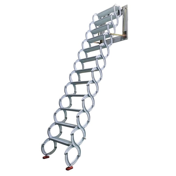 9.8ft Loft Wall-Mounted Ladder Attic Extension Folding Stairs with Armrests Al-Mg Alloy White
