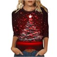 thumbnail image 1 of Lcziwo T-Shirt pour Femmes à Manches 3/4, Col Rond, Fêtes de Noël, Imprimé Arbre de Noël, Chemises Élégantes, Mode Automne, Décontracté, Tendance, Blouses 2025 Rouge,G, 1 of 5