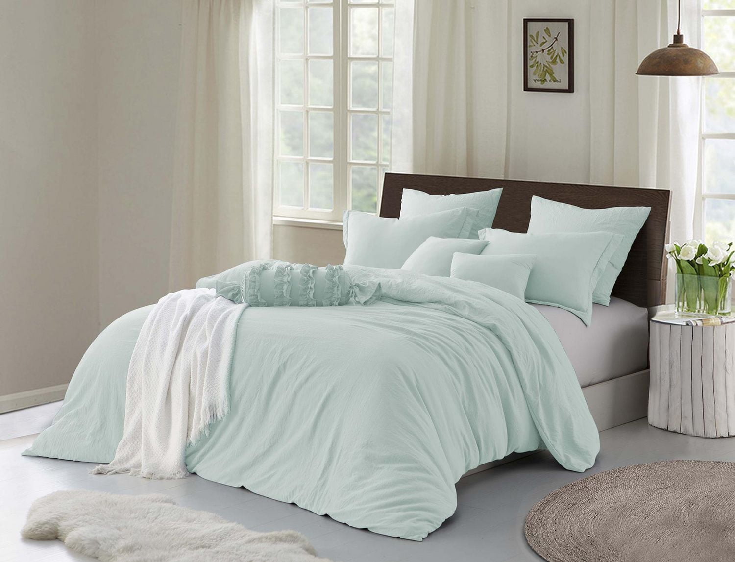 Swift Home Ultra-Soft Prewashed Wrinkle Texture Duvet Cover Set, Solid, Dusty Mint, King