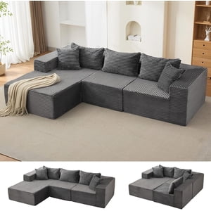 106" Cloud Couch Sectional Sofa with l-Shape Chaise and Memory Foam, 3-Seat Modular Sofa for Living Room, No Assembly Required Upholstered Couch, Left Facing