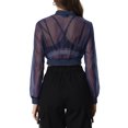 thumbnail image 3 of Allegra K Blouson Bomber pour Femmes à Manches Longues Court en Maille Transparente Vestes TP Bleu, 3 of 5