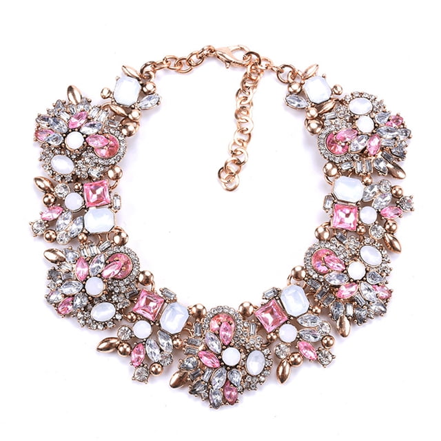 fastboy Rhinestone Bib Necklace Style With Sparkling Rhinestones Premium Alloy And Rhinestone Crystal pink