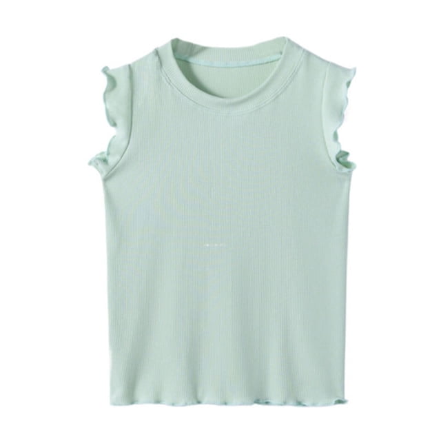 LUOGENLI T-Shirt pour Filles Hauts d'Été pour Filles Manches Courtes Col Rond Blouse Tenue Décontractée T-Shirt Ludique pour Tous les Jours Tissu Confortable Extensible Âge 4 10 Maxi Hauts avec Shorts Vert 4-5 Ans