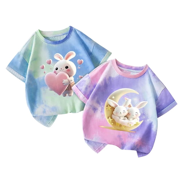 Jamicy T-Shirts pour Filles Mode Enfants Hauts Mignons pour Filles 2 Pcs Manches Courtes T-Shirts d'Été Mode T-Shirts Graphiques Col Rond Chandail