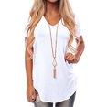 thumbnail image 1 of MAWCLOS Ladies Tee Solid Color T Shirt V Neck Tops Casual Holiday Short Sleeve Tunic Blouse White 3XL, 1 of 6