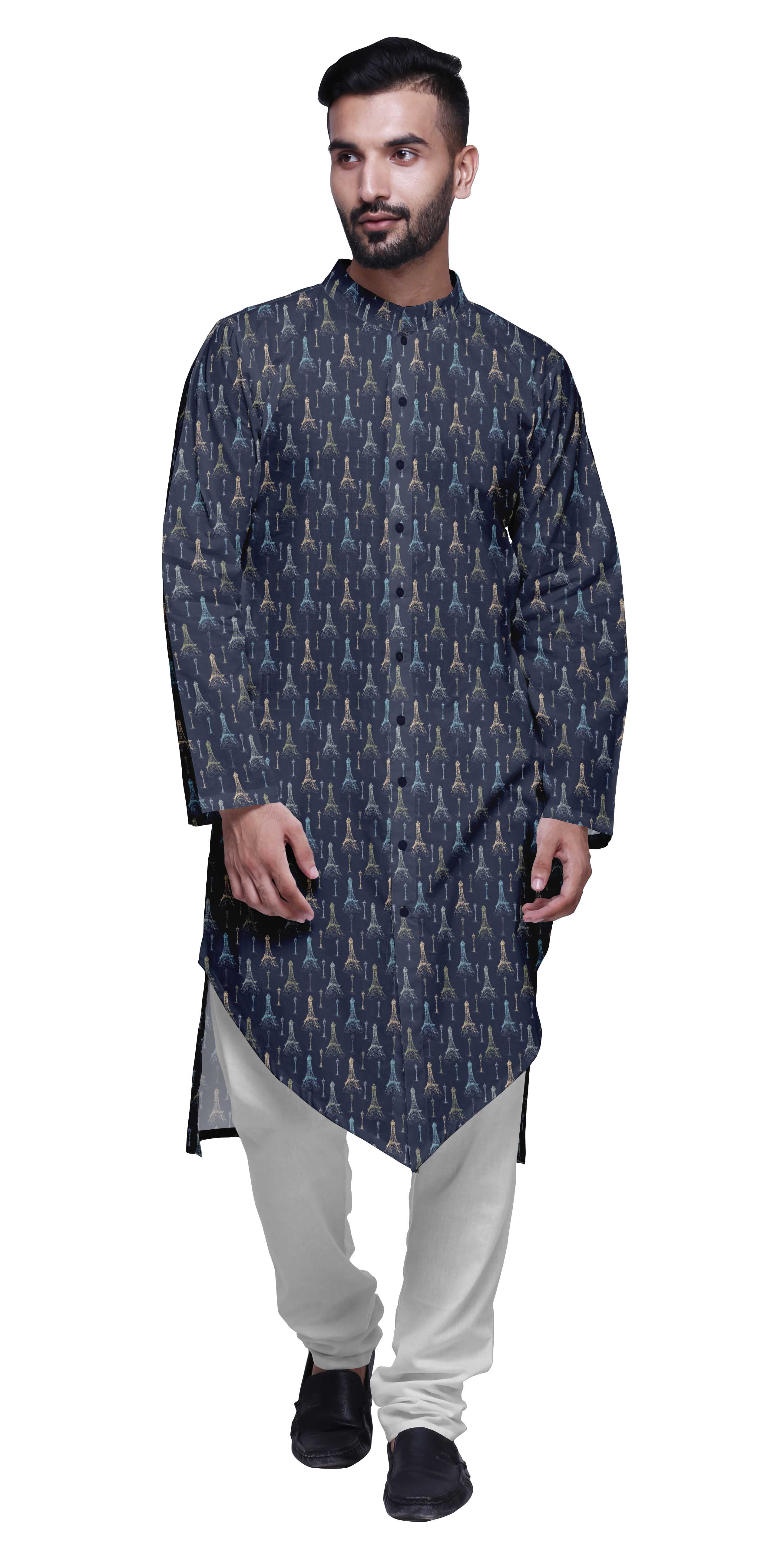Atasi Kurta à Manches Longues Imprimé avec Ensemble de Pyjama pour Hommes Vêtements d'Été