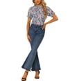 thumbnail image 2 of INSPIRE CHIC Women's Blouse Floral Ruffled Short Sleeve Ruffle Neck Casual Blouses XS Black Purple, 2 of 6