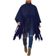 thumbnail image 1 of Haut à Franges à Col Montant à Manches Longues pour Femmes, Grande Taille, Poncho à Franges, 1 of 7