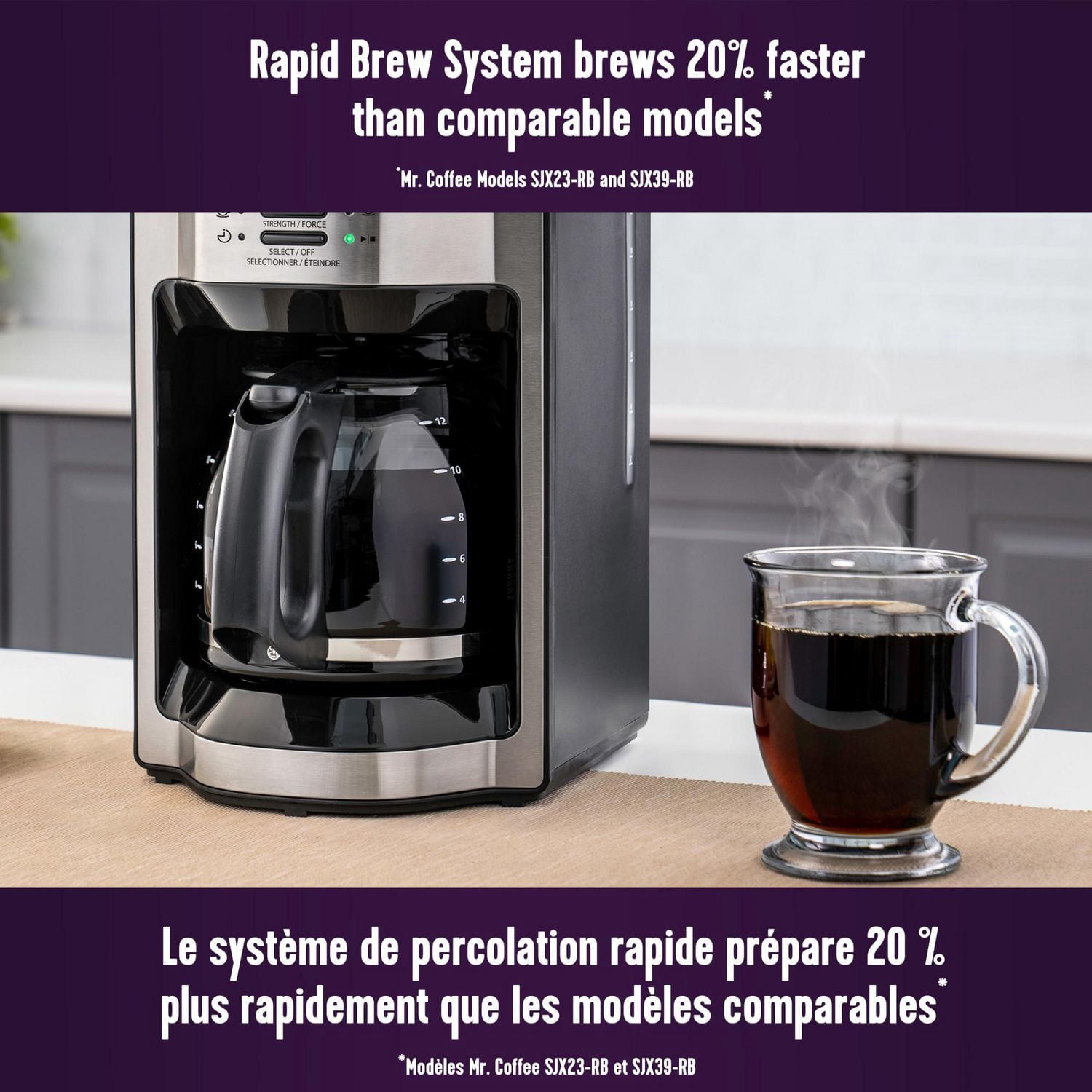 Cafetière programmable Mr. Coffee à 12 tasses avec système d'infusion rapide, acier inoxydable