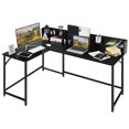 thumbnail image 1 of Giantex L-shaped Computer Desk w/Hutch, Space-saving Corner Computer Workstation, Industrial Gaming Table for Home Office Study Room, Black, 1 of 8
