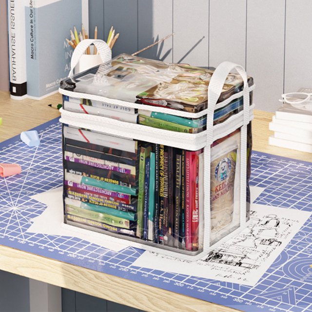 TIMIFISStudent Book Storage Bag Transparent Storage Box Foldable Handheld Books School Supplies Organising Box