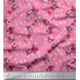 thumbnail image 1 of Soimoi Tissu Satin Modal Feuilles, & Imprimés Floraux Roses au Mètre 42 Pouces de Large, 1 of 3