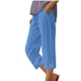 thumbnail image 1 of Timegard Capri Pants for Women Cotton Linen Elastic Waisted Ruched Casual Loose Trousers with Pockets, 1 of 4