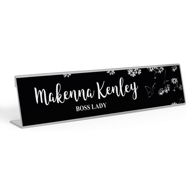Printtoo Personalized Desk Name Plate Pretty & Flowers Custom Acrylic Office Desk Name Plate Accessory 2x10 Inches