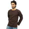 thumbnail image 4 of Atasi Kurta Brun pour Homme à Col Rond en Coton, Chemise à Manches Retroussables - Petit, 4 of 7