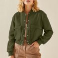 thumbnail image 1 of HongQid Women's Bomber Jackets Winter Trendy Varsity Jackets Shackets Button Down Cropped Coats with Pockets, 1 of 9
