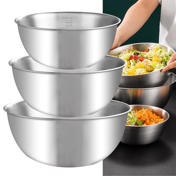 Cqxid Ustensiles de Cuisine à Moins de 10 $ 3 Pcs Bassin en Acier Inoxydable Épaissi Multifonction Grand Bassin Ensemble de Bassins en Acier Inoxydable Bassin à Soupe Bain d'Oiseaux en Acier Inoxydable