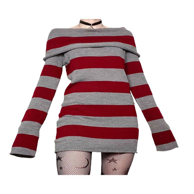 Robe à Manches Longues pour Femmes Épaules Dénudées Robe Pull à Rayures Color Block Ajustée Moulante Décontractée Mode Urbaine Noir m